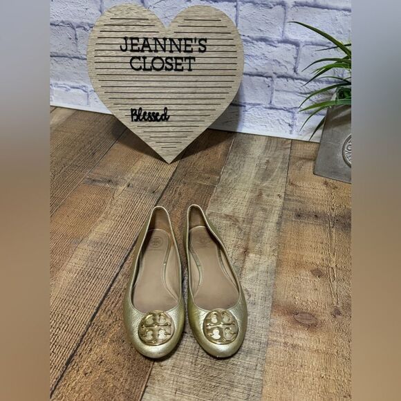 Tory Burch - Claire Metallic Tumbled Leather Ballet Flats Spark Gold 5.5 - Picture 12 of 14